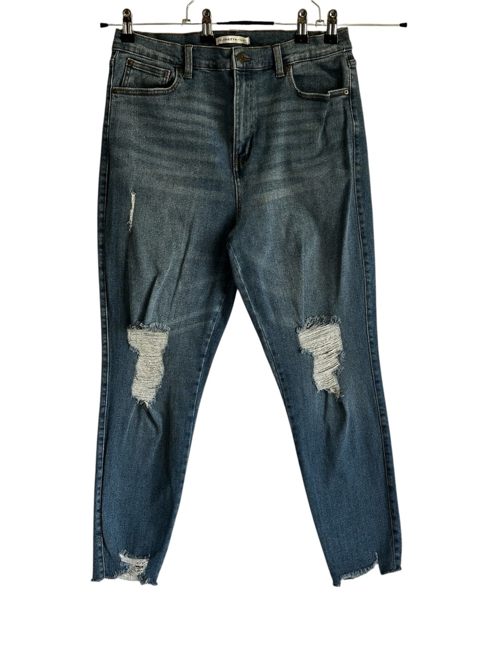 Celebrity Pink Distressed Skinny Jeans Women’s Size 15/32 Medium Wash Raw Hem